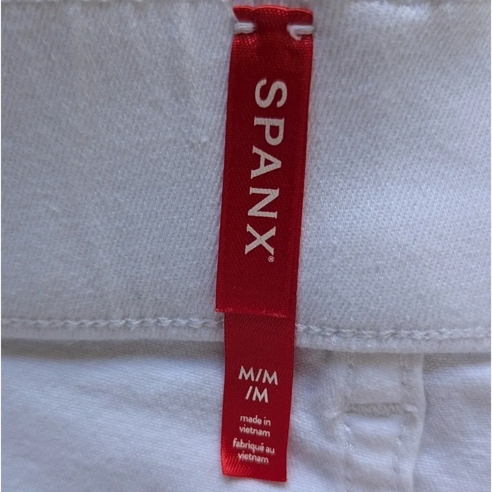 Spanx Wide Leg Pull On Crop Patch Pocket Jeans White Sz M